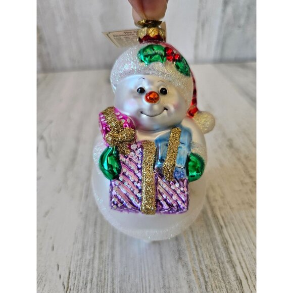 Old world snowman presents glitter glass ornaments OWC sparkle white - Picture 1 of 9